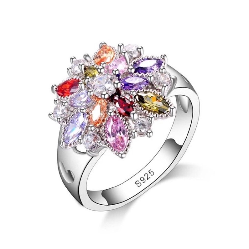Sterling Silver Rainbow Flower Ring